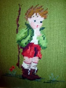 Vintage Nadelspitze Kissenbezug HUMMEL JUNGE Samtrücken Handarbeit 12" Quadrat - Bild 1 von 1