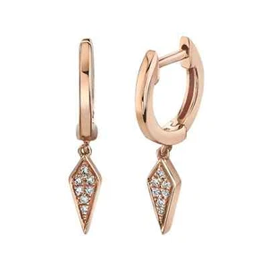 Pendientes de cometa con escudo de diamantes de oro rosa de 14 quilates Huggie gota corte redondo natural 0,04 - Imagen 1 de 2