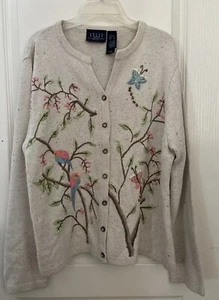 Maglione donna Crazy Horse Petites usato in ottime condizioni vintage con bottoni XL ricamo seta marrone - Foto 1 di 9