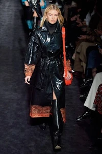 ETRO Paisley-Trim Black Matte Patent Trench Coat Small 40 $5450.00 NWT - Picture 1 of 9