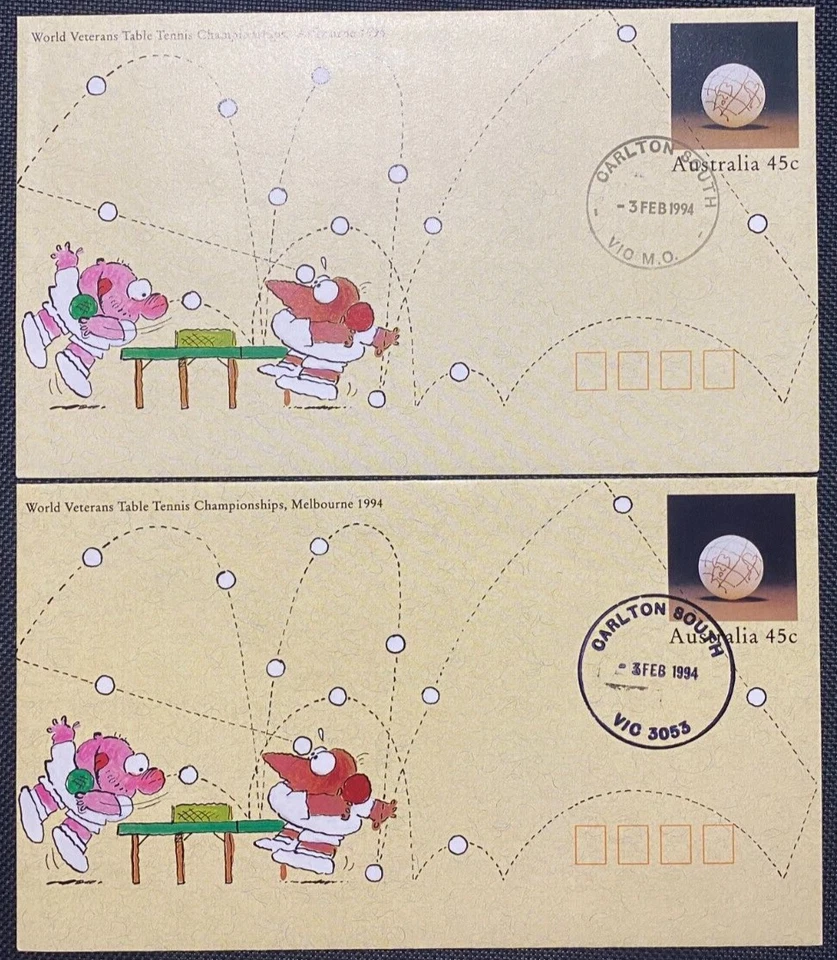 2 x 1994 World Veterans Table Tennis PSEs With Different Carlton South Postmarks - image 1 of 1