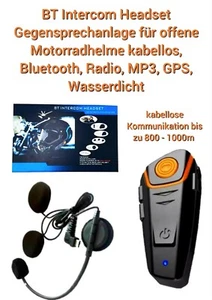 Headset für Motorradhelm Bluetooth Gegensprechanlage Radio 1000m BT Intercom - Bild 1 von 11