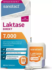 Sanotact Laktase 7.000 DIREKT (90 Mini Laktasetabletten) • Laktose Tabletten Für - Bild 1 von 12