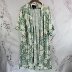 Modcloth Robe Womens 8 Medium Green Wrap Floral Robe Toper Open Collectif Mod - Picture 1 of 11