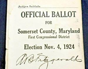 SOMERSET MARYLAND 1924 Papel Original Elecciones Presidenciales Votación SIN USAR - Imagen 1 de 9