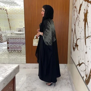 Dubai Damen Strass Maxikleid offen Abaya Cardigan muslimisch arabisch Robe Kimono - Bild 1 von 17