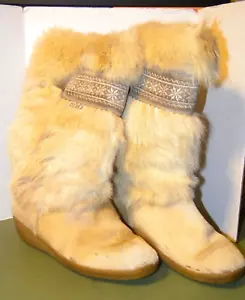 Vtg TECNICA Italy Women’s US 7 38 Ivory Fur Mid Apres Ski Snow Boots Pull On - Picture 1 of 8