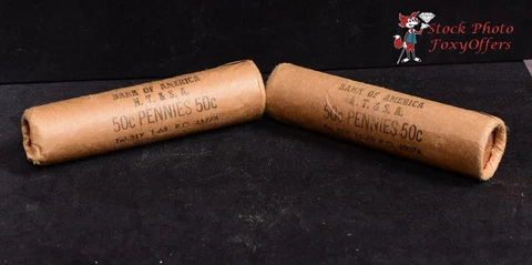 1963-D Lincoln Cent, Two BU Rolls from a Sealed Bank Bag (100 Total Coins) Cover