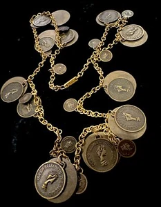 Rare vintage MIRIAM HASKELL 1970s coin pendant necklace queen Elizabeth pat.!! - Picture 1 of 7