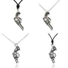 Hand Gun Pistol Silver Pewter Charm Necklace Pendant Jewelry