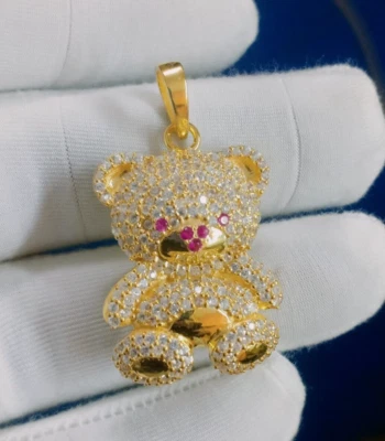Pingente "TEDDY" de diamante corte rosa, pingente de presente de aniversário de pedra preciosa rubi prata 925 - Imagem 1 de 4