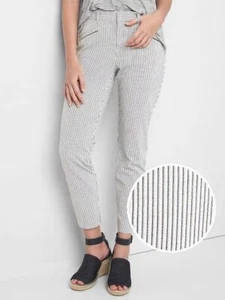 NWT Gap Signature Skinny Twill Mid Rise Ankle WHITE BLUE Seersucker Pants 6 Tall - Picture 1 of 6