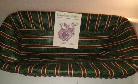 Longaberger Basket With Liner 12x7, Good Condition, green, red, gold Cover