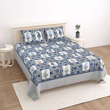 Indian Cotton Printed Bed Sheet Bed Spread with 2 pillow cover 95*108