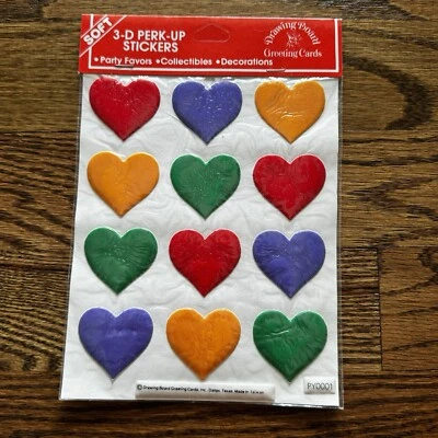 Vtg 80's Perk Up Puffy Stickers Puff-Sick-Ons Drawing Board Greeting Cards Heart - Image 1 of 4