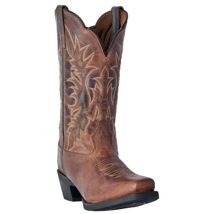 Laredo Ladies 7.5 M Malinda Distressed Tan Square Toe Western Boots 51134