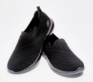 NIB SKECHERS ULTRA FLEX WASHABLE SOLID KNIT SLIP-ON SHOES, BLACK, 10M - Picture 1 of 3
