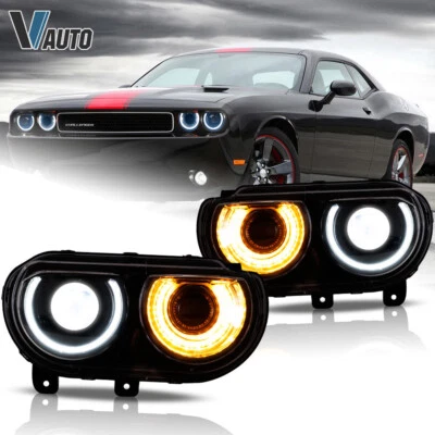 VLAND For Dodge Challenger SE R/T 2008-2014 Black Housing Headlights Sequential - Image 1 of 4