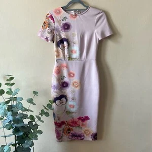 Asos Floral Pink Tight BodyCon Dress Mini Pencil Size 2 Flowers Scuba Summer - Picture 1 of 8