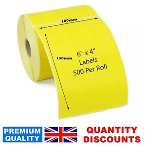 4x6 Zoll 100 x 150 mm Gelb Direkte Thermische Etiketten 500/Rolle Zebra Toshiba Citizen 6x4 - Bild 1 von 10