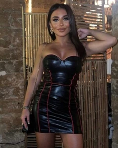 BNWT Stunning Black ZARA Faux Leather Strapless Corset Dress M 10 Bloggers! - Picture 1 of 8