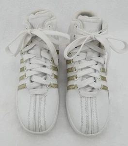K-Swiss Varsity High Top White/Gold Sneakers Women's Size 5.5 Athletic Tennis - Picture 1 of 8