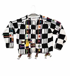 Vintage Michael Simon New York Checkered Button Up Sweater Cardigan Retro OSFA - Picture 1 of 24