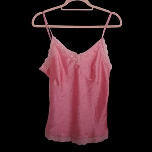 Bay Studio Hot Pink Barbie Sequin Y2K Babydoll Lace Softgirl Coquette Camisole M - Picture 1 of 11