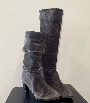 Botas de vestir italianas holgadas de gamuza gris talla 8 años 70 80 puño opcional Italia de colección Foto 1 de 4
