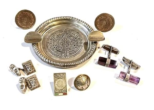 Vintage Konvolut Sterling Silber Schmuck AZTEC Aschenbecher Manschettenknöpfe & Maya Ring - Bild 1 von 16