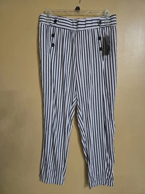Nuevo pantalón Robert Louis para mujer elástico a rayas blanco y azul marino talla XL Foto 1 de 4