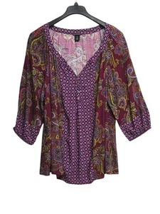 New Directions Womens 2X Purple Paisley Popover Top V Neck 3/4 Sleeve Boho - Picture 1 of 7