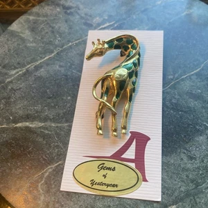 GIRAFFE BROSCHE Anstecknadel groß Safari Zoo langer Hals Emaille grüne Punkte Schmuck - Bild 1 von 7