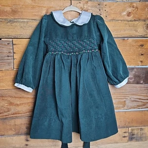 Carriage Boutiquen Cord gesmoktes Weihnachtskleid grün Gr. 4T - Bild 1 von 11