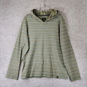 Prana Organic Cotton Hoodie Shirt Mens Large Green Yellow Striped Long Sleeve - Picture 1 of 10