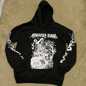 Felpa con cappuccio ROMWE Haunted House stampa pullover nera taglia media nuova notag - Foto 1 di 24