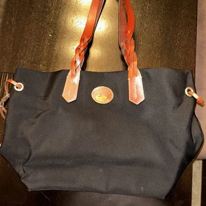Dooney and Bourke schwarz Nylon Shopper Tasche braun Leder geflochtener Henkel - Bild 1 von 4