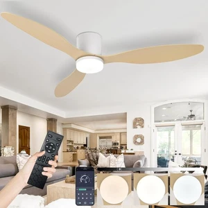 AQLEDY 52" Ceiling Fan with Light, 6-Speed, Remote, Reversible, White-Wood - Picture 1 of 10
