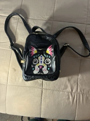 Betsey Johnson китч рюкзак черный череп искусственной кожи и сахара череп собаки новый с Ярлыками - Изображение 1 из 3