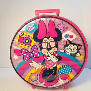 Minnie Mouse runder Handgepäckkoffer Glitzer rosa Rollen langer Griff - Bild 1 von 17