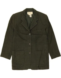 EDDIE BAUER Womens 3 Button Blazer Jacket UK 14 Medium Green Wool BX07 - Picture 1 of 3