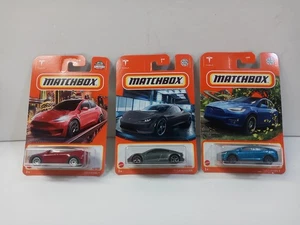 Matchbox Tesla 3 Car Lot Model Y Model X Roadster Red Gray Blue - Picture 1 of 5