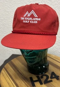 THE HIGHLANDS GOLF CLUB RED STRAPBACK ADJ HAT.  GENTLY PREOWNED. VGC.  H24 - Picture 1 of 3