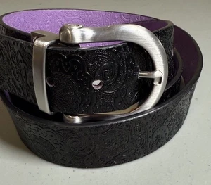 ROBERT GRAHAM Black Purple Leather Reversible Belt Paisley Golf Size 50/52 - Picture 1 of 11