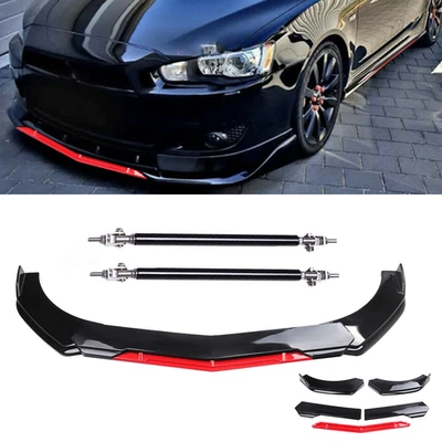 Front Bumper Lip Splitter Spoiler Body Kit Glossy Black Red For Mitsubishi Lanc Foto 1 de 4