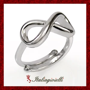 Lucente Anello Infinito Regolabile Donna/Uomo in Argento 925 rodiato Oro Bianco - Foto 1 di 8
