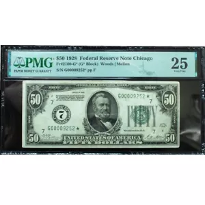 1928 $50 Federal Reserve STAR Note Fr. 2100-G* PMG 25 Very Fine - Picture 1 of 3