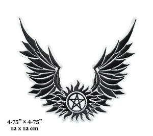 Supernatural Angel Wings And Anti Possession Symbol Embroidered Iron On Patch - Picture 1 of 2