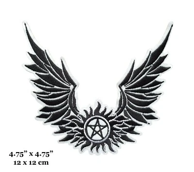 Supernatural Angel Wings And Anti Possession Symbol Embroidered Iron On Patch - Image 1 of 2