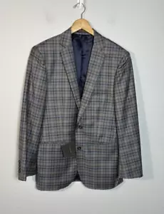 NWT J. Hilburn 100% Wool 45R Single Breasted Plaid Blazer Sports Coat Grey Blue - Picture 1 of 13